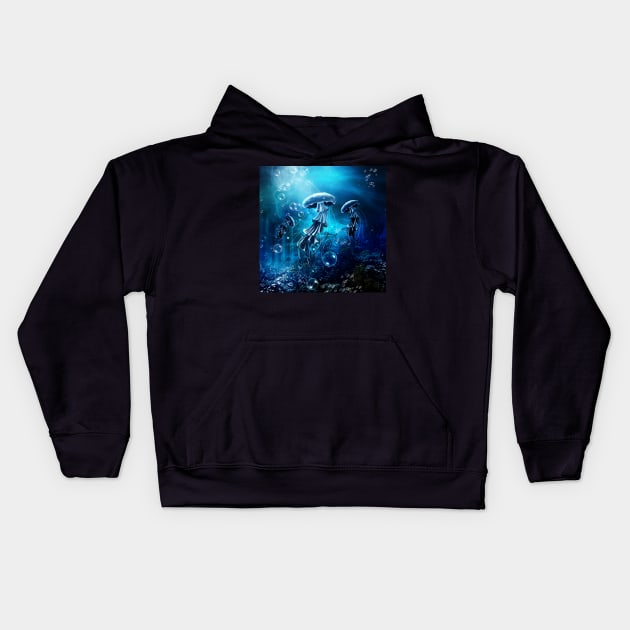 Wonderful jellyfish in the deep ocean Kids Hoodie by Nicky2342